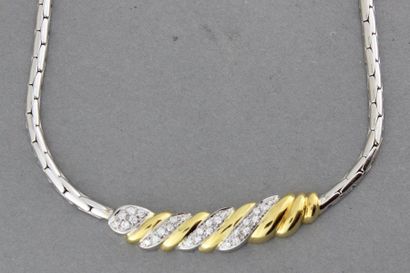 null 50- White gold necklace with a central two-tone gold motif set with lines of...