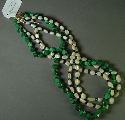 null 7- Mother of pearl double row necklace and malachite necklace