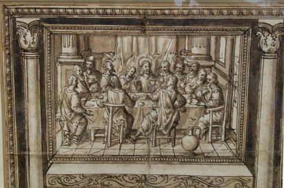 null Dessin à la plume et lavis brun attribué à PIETER DE JODE le VIEUX, 1570-1634....