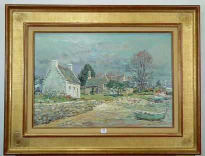 RIGAUD Jean (1912-1999) "Saint Philibert, La Chapelle" Huile sur toile signée en...
