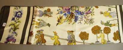 null 351- HERMES Square in printed silk titled ''Les Jardiniers du Roy'' and signed...