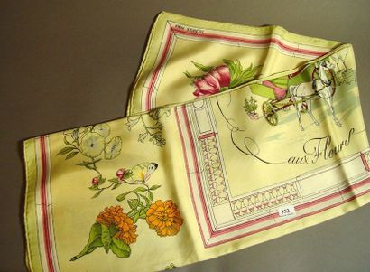 null 352- HERMES Square in printed silk titled ''Quai aux Fleurs'' and signed Hugo...