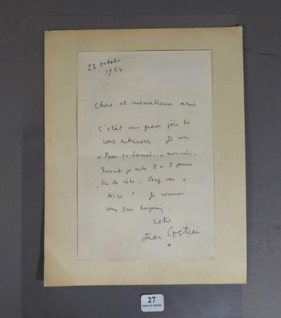 null 27- Jean COCTEAU

Lettre à une amie datée 23 octobre 1952

Autographe
