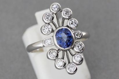null 110- Gold ring with a sapphire surrounded by diamonds

Wt: 5.1 g