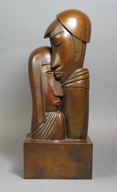 null 139- J. LAMBERT-RUCKI (1888-1967)

''Tendresse - C. 1925''

Bronze à patine...