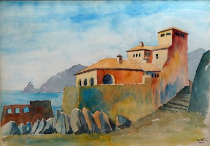 null 27- M. HENRY

Provencal farmhouse by the sea''.

Watercolour signed down right...