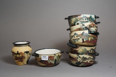 null 241- CIBOURE - David

Six bols en grès (diamètre : 9 cm) et vase (H : 8,5 c...
