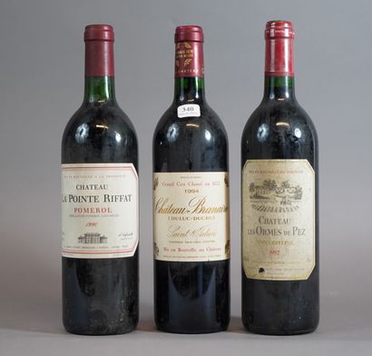 null 340- 3 bouteilles : 1 Château Bramire St Julien 1994, 1 Château La Pointe Riffat...