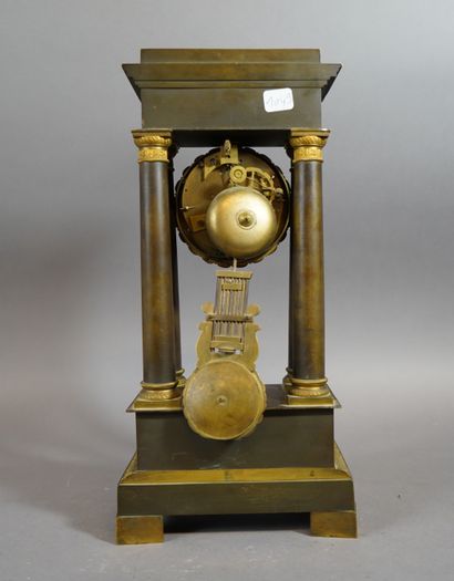 null 336- Pendule portique en bronze doré et métal patiné XIXème siècle 38 x 19 x...