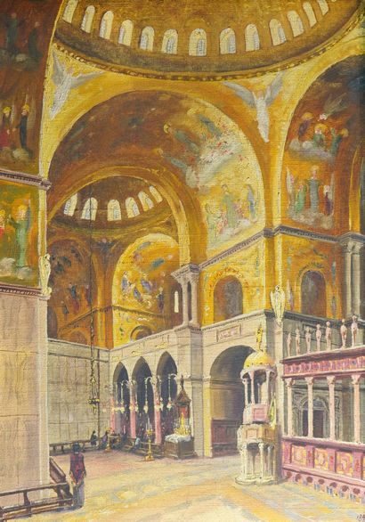 null 
71- CODALI (?) ''Intérieur de l'église St Marc'' Huile sur toile signée en...