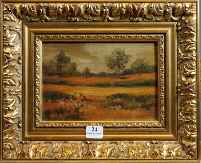 null 24- Ecole Française ''La moisson'' Huile sur panneau 10 x 15 cm