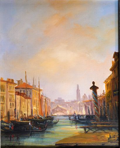 null 27- S. FURTIN (?) ''Vues de Venise'' Paire d'huiles sur toile formant pendant...