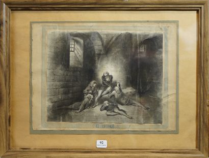 null 92- Gustave DORE d'après ''La prison'' Dessin au fusain graphite Illustration...