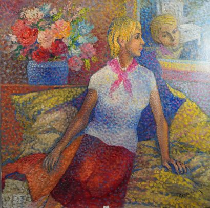 null 97- Lucien NEUQUELMAN (1909-1988) ''La jeune fille au miroir'' Huile sur toile...