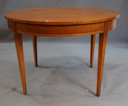 null 432- Table ronde en bois et incrustations de filets Style Directoire 74 x 110...