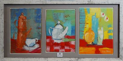 null 35- PIVIER-ATTOLINI ''Tea for two'' Trois huiles sur panneau (triptyque) en...