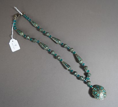 null 7- Sautoir turquoise cloisonné L : 56 cm