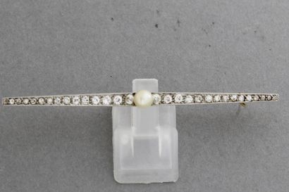 null 241- Barrette en or sertie d'une perle épaulée de diamants

Pds : 4,8 g