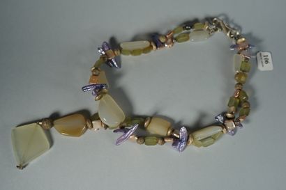 null 
106- Collier de galets de calcédoine et agate, et de perles d'eau irisées ...