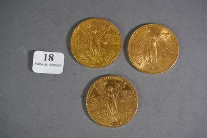 null 18- 3 pièces or de 50 Pesos : 1 de 1821-1922, 1 de 1821-1923 et 1 de 1821-1...