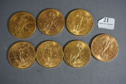 null 
21- 7 pièces or de 50 Pesos 

6 et 1 de 1821 - 1947 et 1 de 1821-1946
