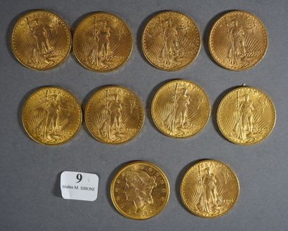 null 
9- 10 pièces or de 20 $ 

9 de 1908 et 1 de 1898
