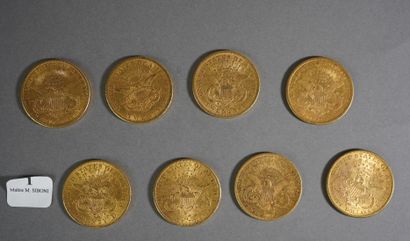 null 1- 8 pièces or de 20 $ : 1 de 1855, 1 de 1872, 1 de 1873, 1 de 1879, 1 de 1880,...