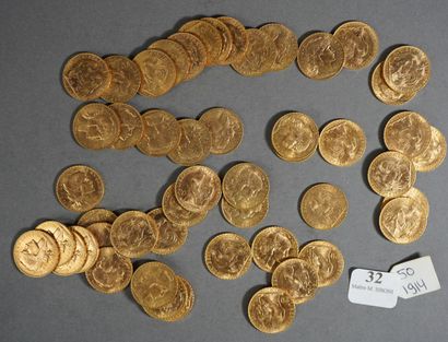 null 32- 50 pièces or de 20 F de 1914