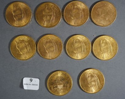 null 
9- 10 pièces or de 20 $ 

9 de 1908 et 1 de 1898
