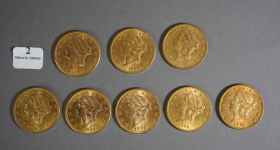 null 
2- 8 pièces or de 20 $ : 1 de 1889, 2 de 1888 et 5 de 1894
