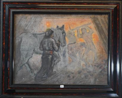 null 66- BERGER ''La forge'' Huile sur toile signée en bas à droite 44 x 60 cm