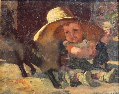 null 
32- Ecole Française XIXème siècle ''Enfant au chapeau'' Pièce encadrée 28 x...
