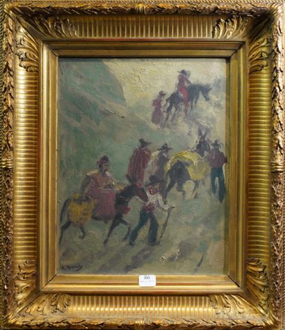 null 86- Georges REGNAULT ''L'ascension à dos de mulets'' Huile sur toile signée...