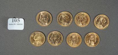 null 105- 7 pièces de 20 F en or