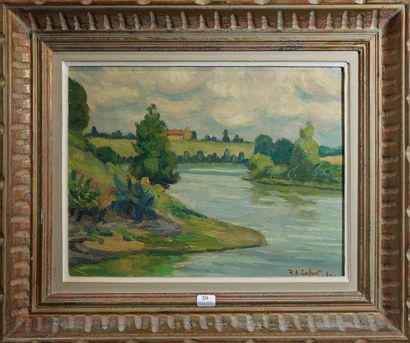 null 20- Roger Ambroise LAFONT ''Paysage à la rivière'' Huile sur toile signée en...