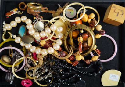 null 
255- Lot de bijoux fantaisie dont bracelets, colliers et broches 
