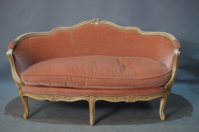 null 498- Canapé corbeille en bois laqué Couverture de velours rose Style Louis XV...