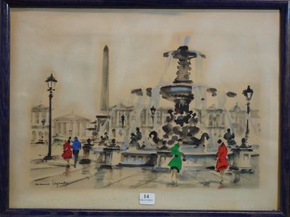 null 14- Maurice LEGENDRE ''Place de la Concorde'' Aquarelle signée en bas à gauche...