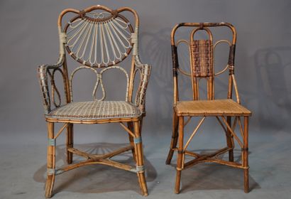 474- Fauteuil et chaise en rotin H : 99 cm...