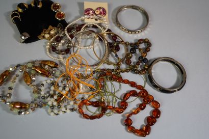 null 148- Lot de bijoux fantaisie dont bracelets, colliers, clips d'oreilles et ...