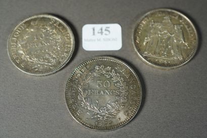 null 145- Pièce de 50 F et deux pièces de 10 F en argent