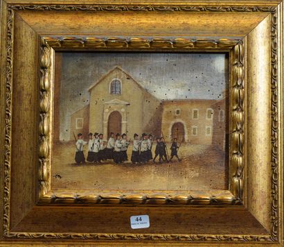 null 44- Ecole XIXème siècle ''La procession'' Huile sur panneau 18 x 22 cm