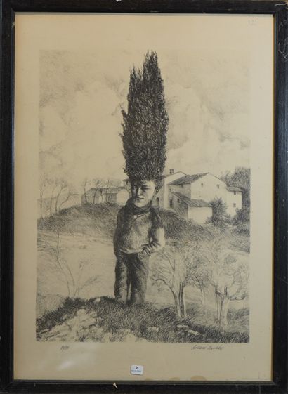 null 9- Robert BOUALIT (?) ''L'homme arbre'' Lithographie n° 80/90