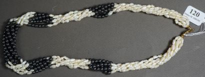 null 120- Collier de perles d'eau blanches et perles grises d'hématite Fermoir en...