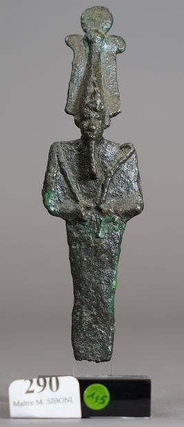 null 290- Statuette d'Osiris debout Bronze à patine noire (pieds manquants) EGYPTE,...