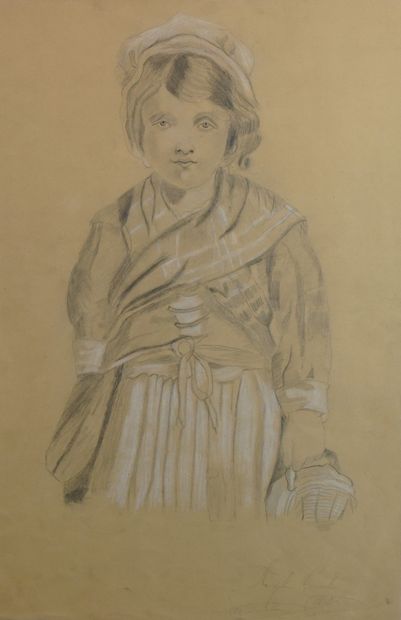 null 16- Ecole Française ''Jeune fille au bonnet'' Dessin signé en bas à droite illisible...