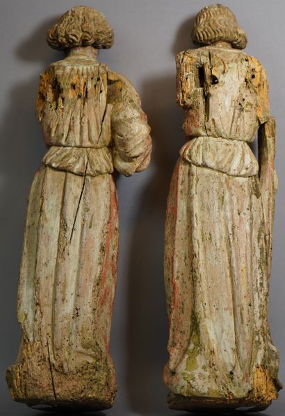 null 412- ''Saints'' Deux sculptures en bois polychrome (accidents et manque) H :...