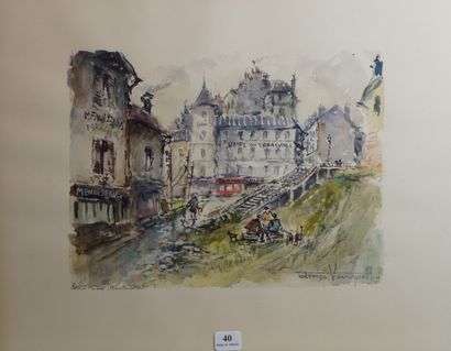 null 
40- Denis VANPEELT (?) ''Paris - Vieux Ménilmontant'' Aquarelle signée en bas...