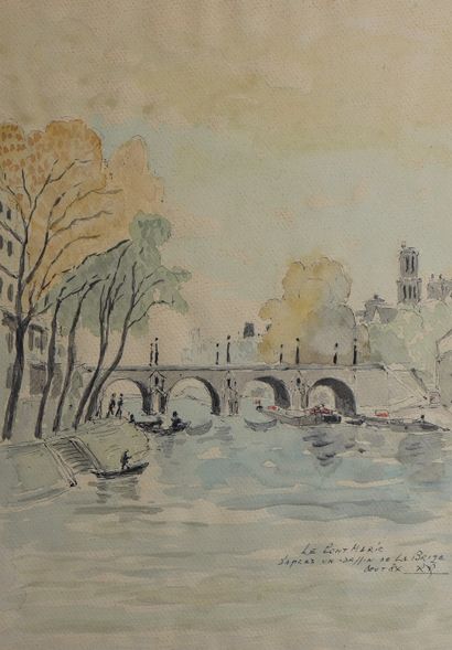 null 82- Ecole Française XIXème siècle ''Pont Marie'' Aquarelle sur papier titrée...