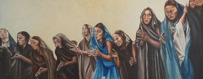null 9- Ecole Orientaliste ''Choeur de femmes'' Huile sur toile 60 x 150 cm